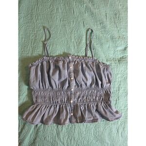 LOFT Chambray Smocked Button Front Cami Top Women's Medium Sleeveless Blue 2025